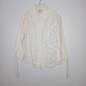 Samuel Dong white lace zip front blouse